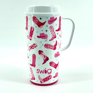 EUC Swig Let's Go Girls Pink Cowgirl Boots Hat 22oz Stainless Steel Travel Mug